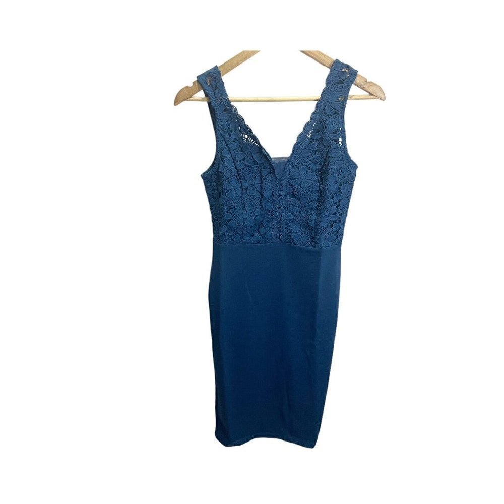 GRACE KARIN Women Sleeveless Deep V Neck Cocktail Pencil Dress Lace Blue S